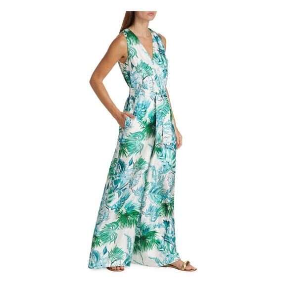 Max Mara Kabala Floral Silk Jumpsuit White Green Turquoise Size S - Picture 6 of 14